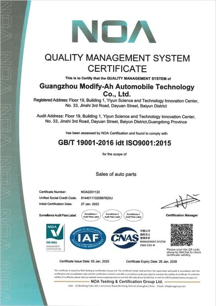 China. GUANGZHOU MODIFY-AH AUTOMOBILE TECHNOLOGY CO., LTD certificaciones